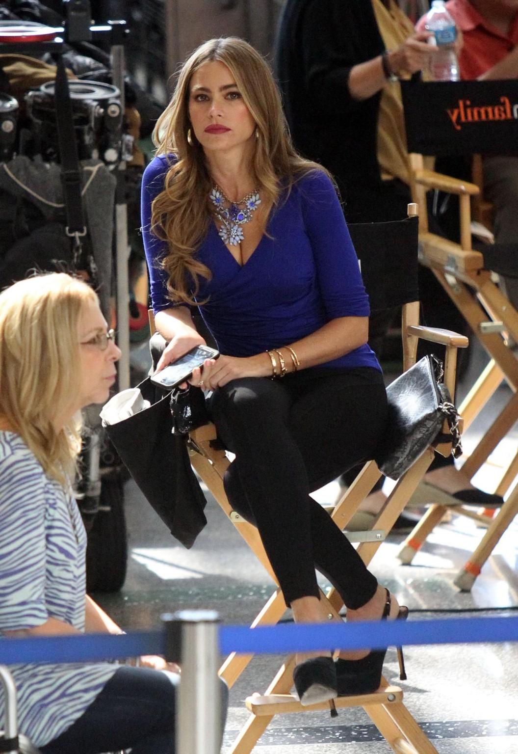 16P Sofia Vergara showing huge cleavage on the set of 'Modern Family' at LAX Airport