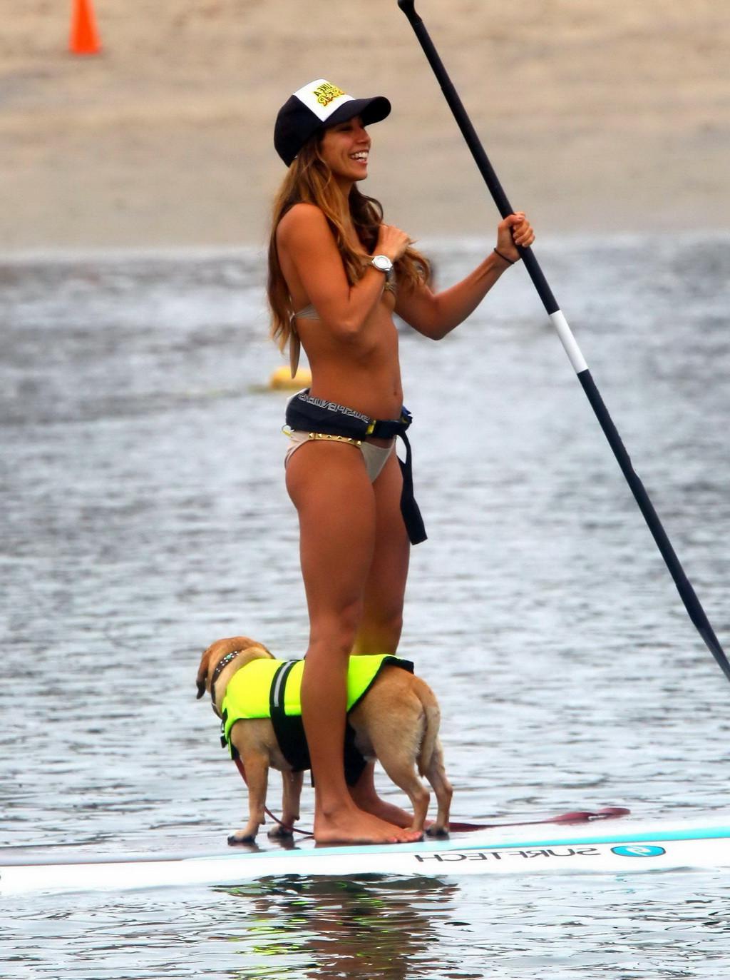 16P Leilani Dowding nip slip while doing bridge on a paddle board in Malibu