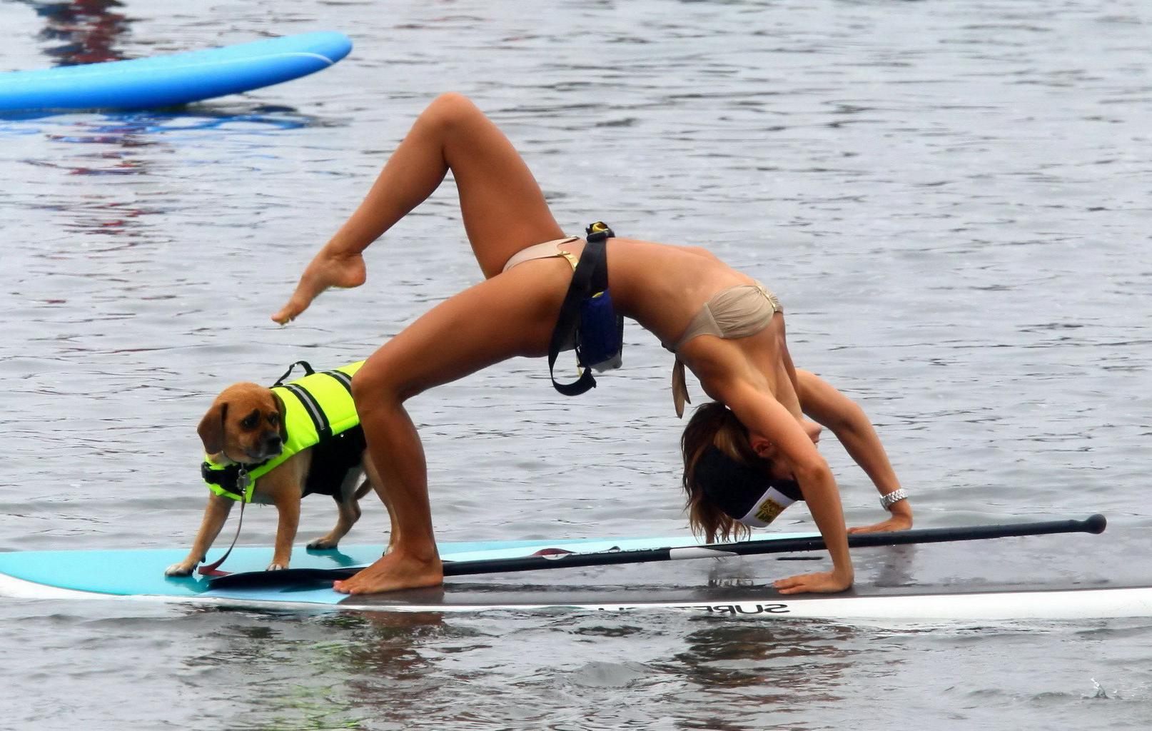 16P Leilani Dowding nip slip while doing bridge on a paddle board in Malibu