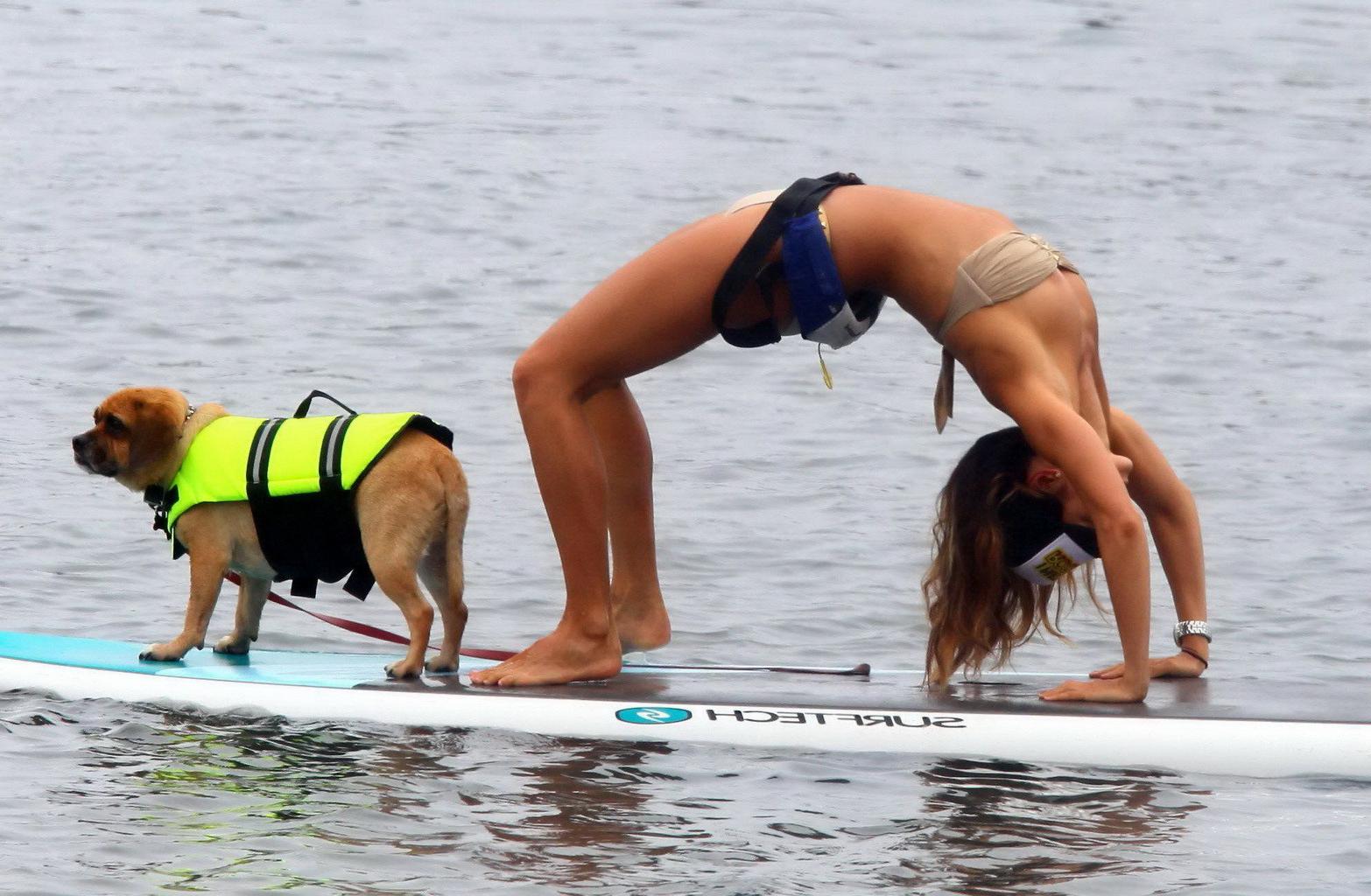 16P Leilani Dowding nip slip while doing bridge on a paddle board in Malibu