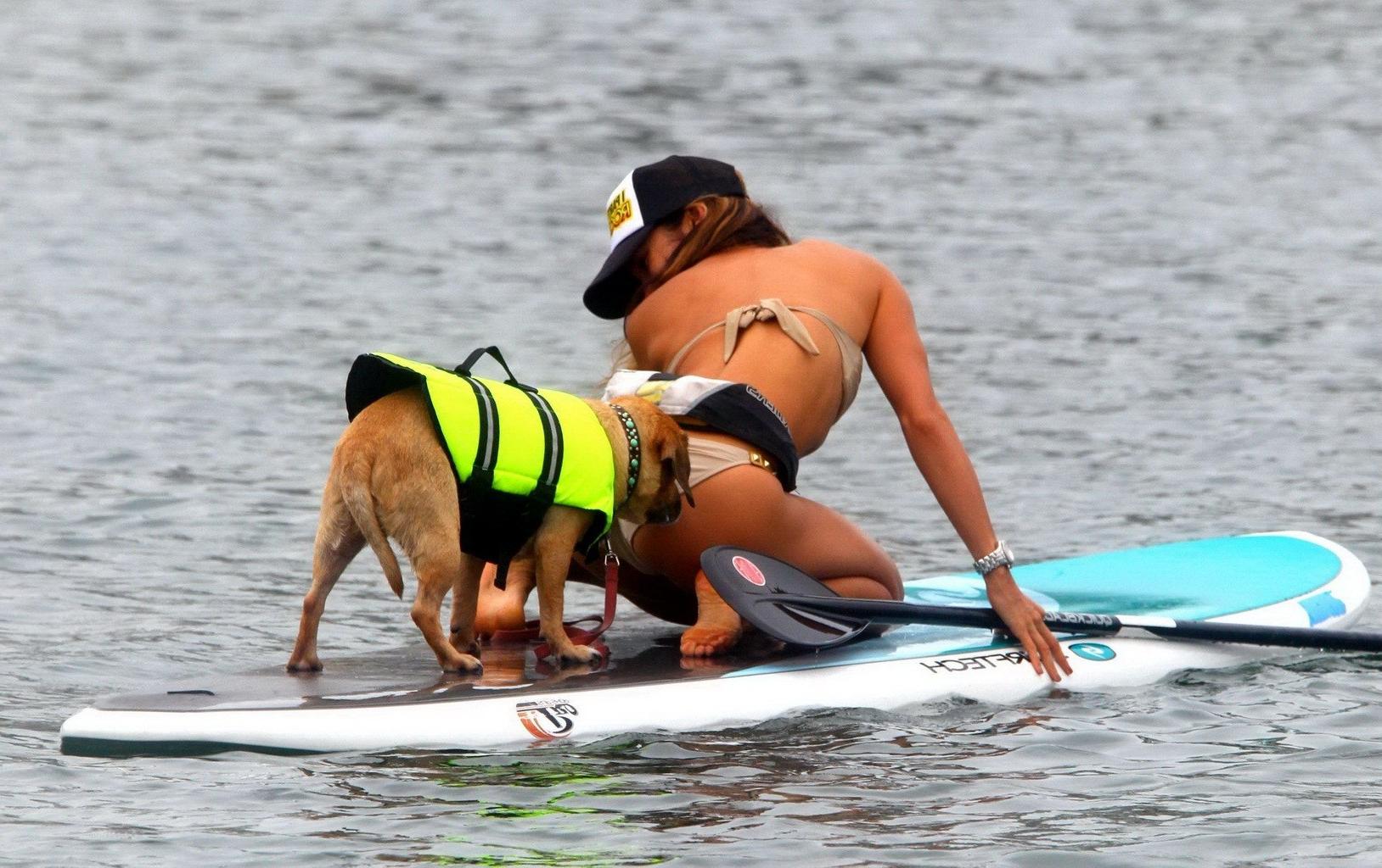 16P Leilani Dowding nip slip while doing bridge on a paddle board in Malibu