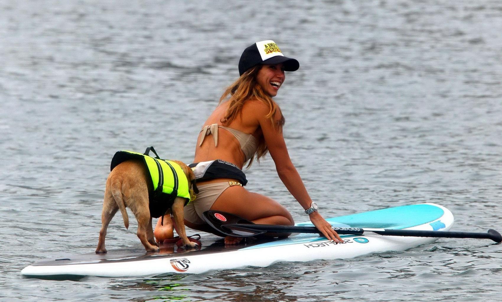 16P Leilani Dowding nip slip while doing bridge on a paddle board in Malibu