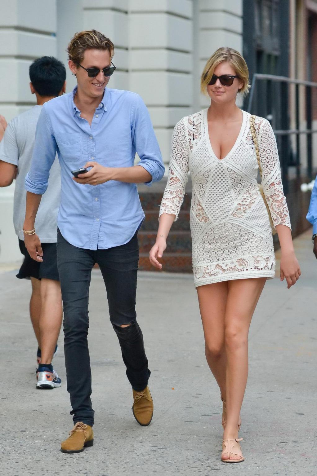 16P Kate Upton leggy  cleavy wearing a lace mini dress out in NYC
