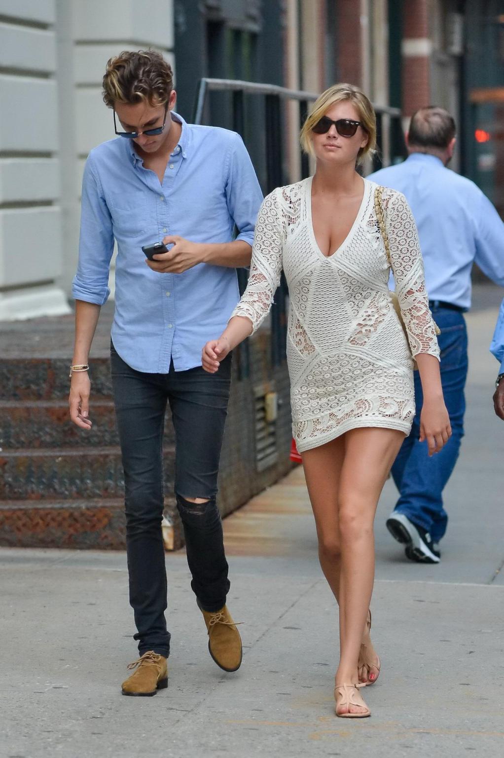 16P Kate Upton leggy  cleavy wearing a lace mini dress out in NYC