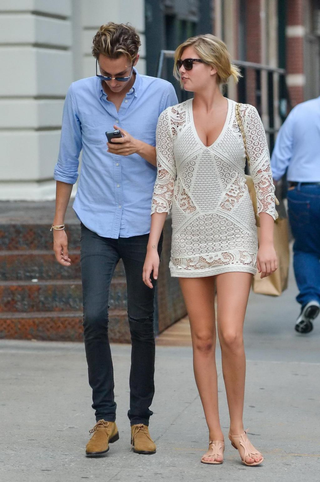16P Kate Upton leggy  cleavy wearing a lace mini dress out in NYC