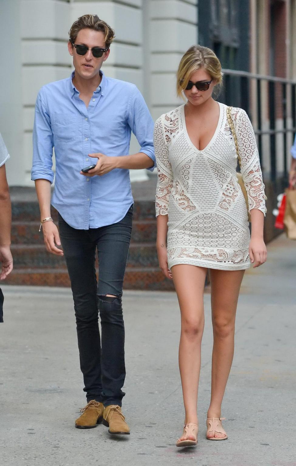 16P Kate Upton leggy  cleavy wearing a lace mini dress out in NYC