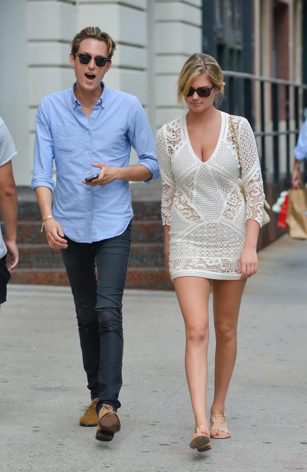 16P Kate Upton leggy  cleavy wearing a lace mini dress out in NYC