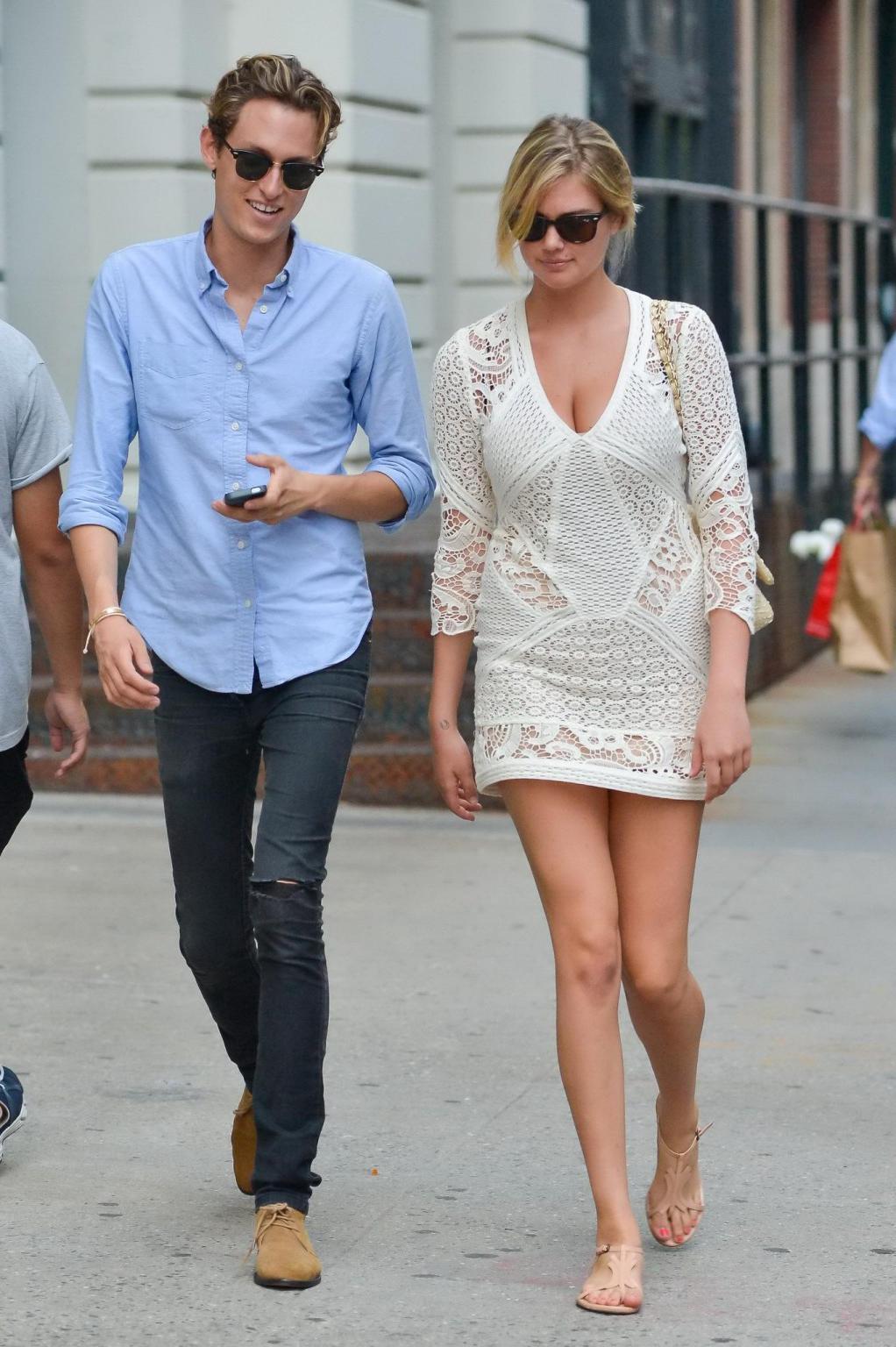 16P Kate Upton leggy  cleavy wearing a lace mini dress out in NYC
