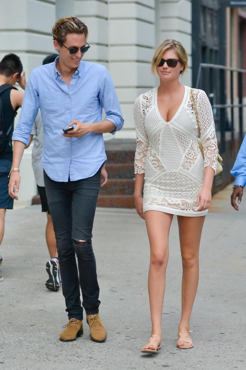 16P Kate Upton leggy  cleavy wearing a lace mini dress out in NYC