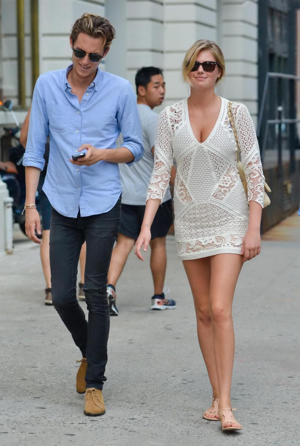 16P Kate Upton leggy  cleavy wearing a lace mini dress out in NYC