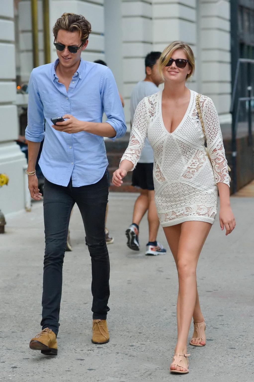 16P Kate Upton leggy  cleavy wearing a lace mini dress out in NYC