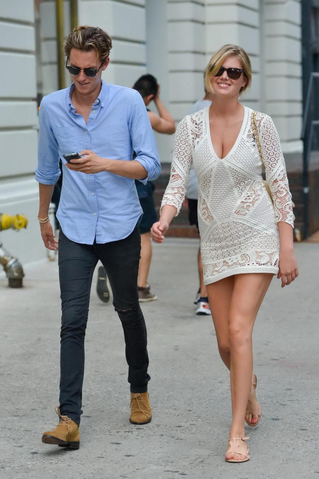 16P Kate Upton leggy  cleavy wearing a lace mini dress out in NYC