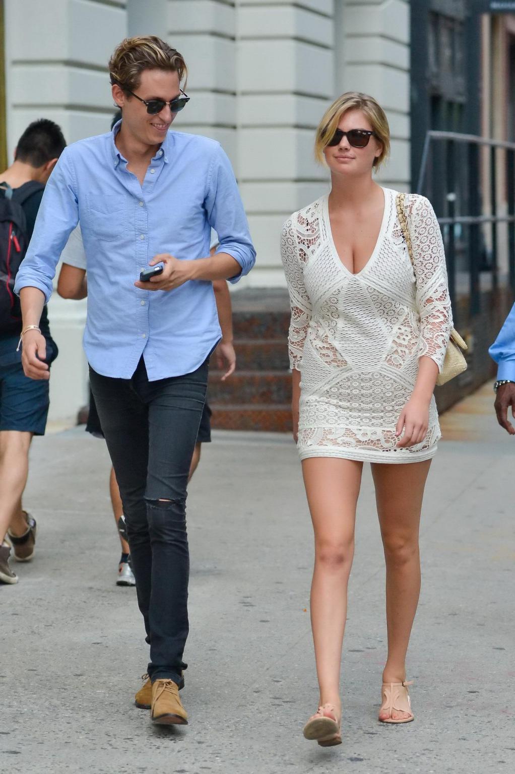 16P Kate Upton leggy  cleavy wearing a lace mini dress out in NYC