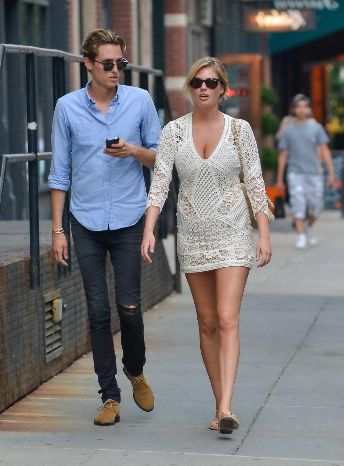 16P Kate Upton leggy  cleavy wearing a lace mini dress out in NYC