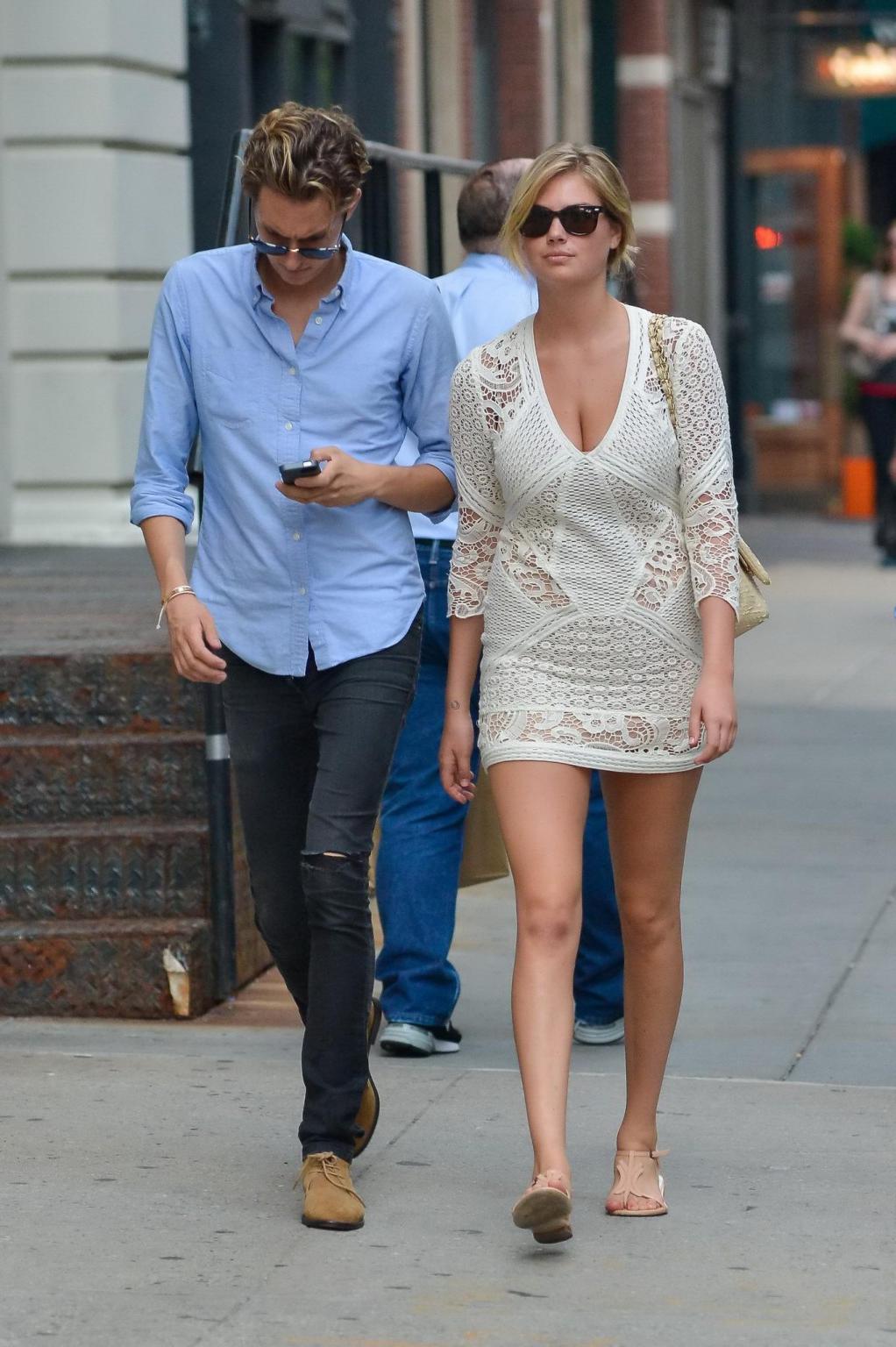 16P Kate Upton leggy  cleavy wearing a lace mini dress out in NYC