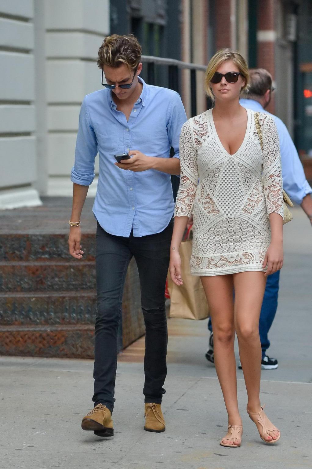 16P Kate Upton leggy  cleavy wearing a lace mini dress out in NYC