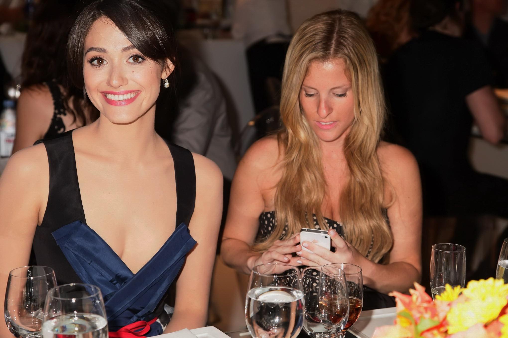 16P Emmy Rossum braless shows huge cleavage in a gorgeous floral dress at 2013 Perso