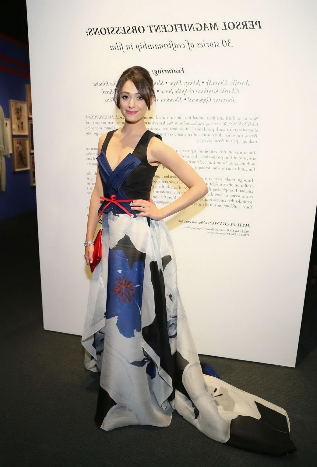 16P Emmy Rossum braless shows huge cleavage in a gorgeous floral dress at 2013 Perso