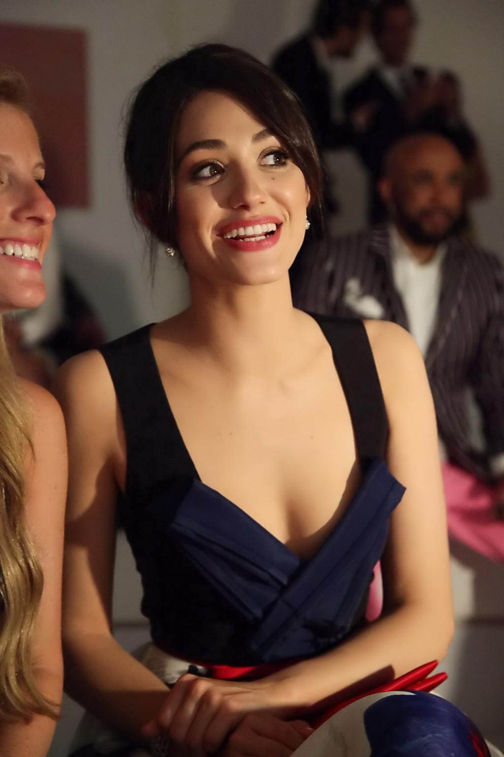 16P Emmy Rossum braless shows huge cleavage in a gorgeous floral dress at 2013 Perso