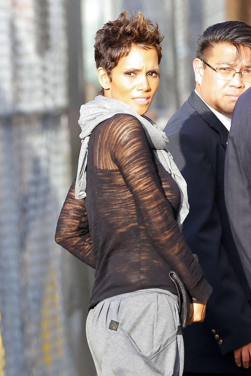 16P Halle Berry showing big boobs in huge cleavage on dress