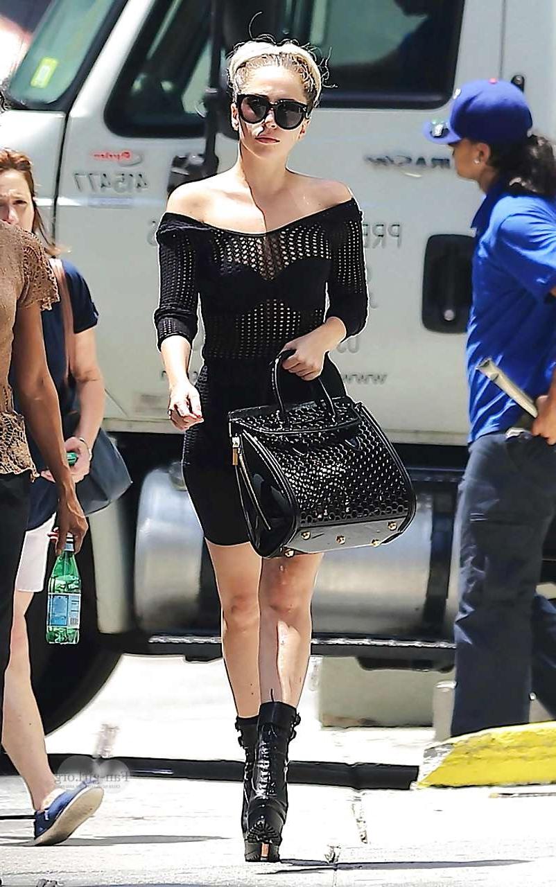 16P Lady Gaga exposing sexy body in see thru dress on the street