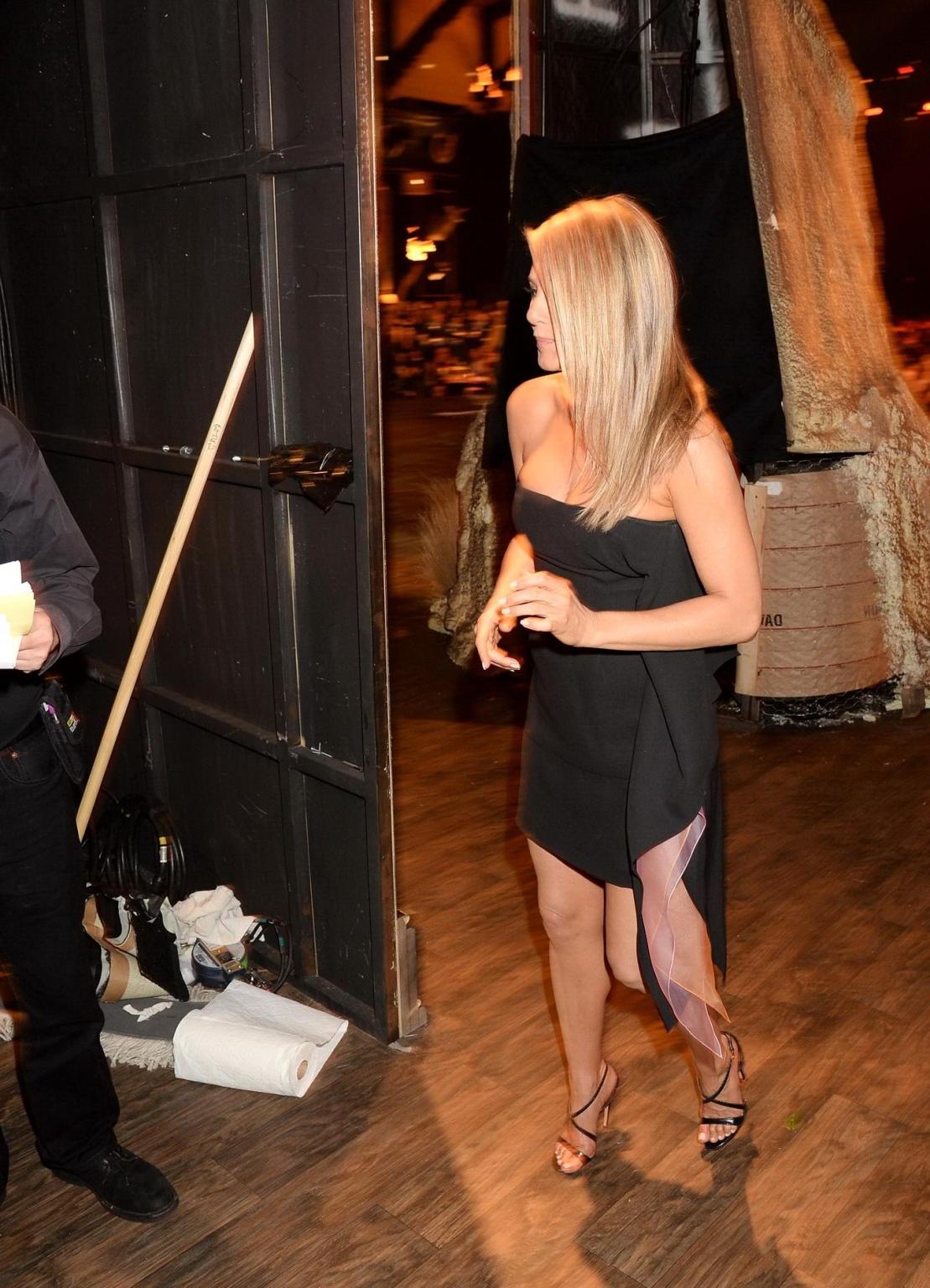 16P Jennifer Aniston shows huge cleavage wearing a black tube mini dress at the 2013