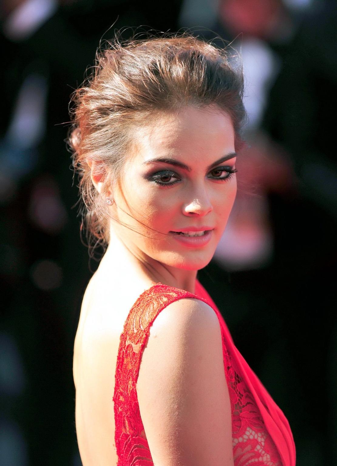 16P Ximena Navarrete shows side boob  cleavage wearing a partially see through red d