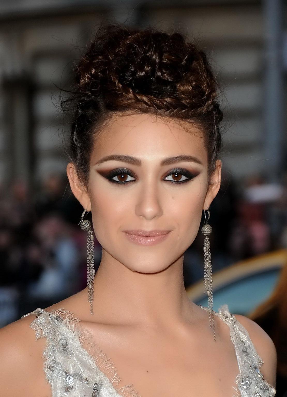 16P Emmy Rossum showing big cleavage in white lace partially see-thru dress on 2013 