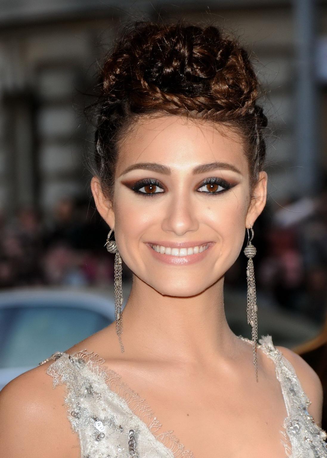 16P Emmy Rossum showing big cleavage in white lace partially see-thru dress on 2013 