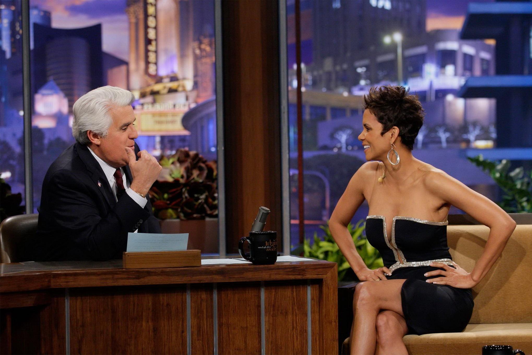 16P Halle Berry showing huge cleavage at The Tonight Show with Jay Leno in Burbank