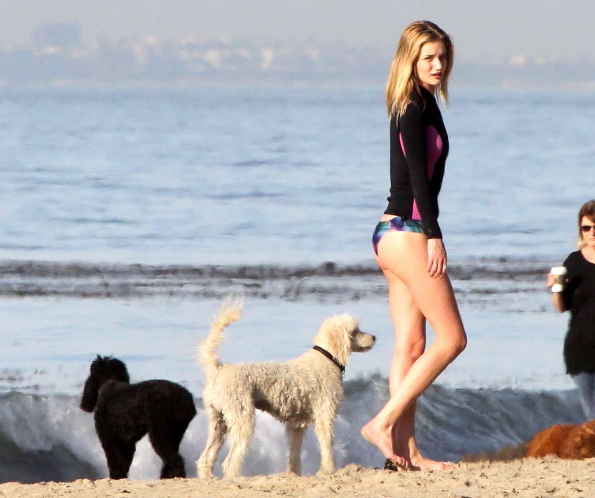 16P Rosie Huntington-Whiteley shows off her ass in bikini bottom while playing with 