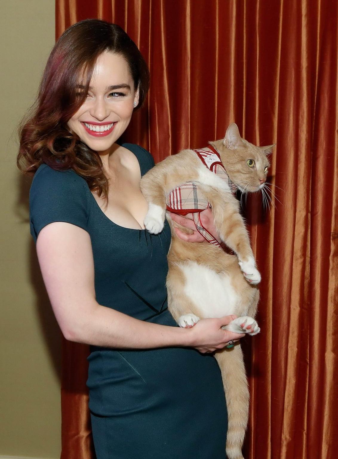 10P Emilia Clarke showing huge cleavage at 'Breakfast at Tiffany's' Broadway press p