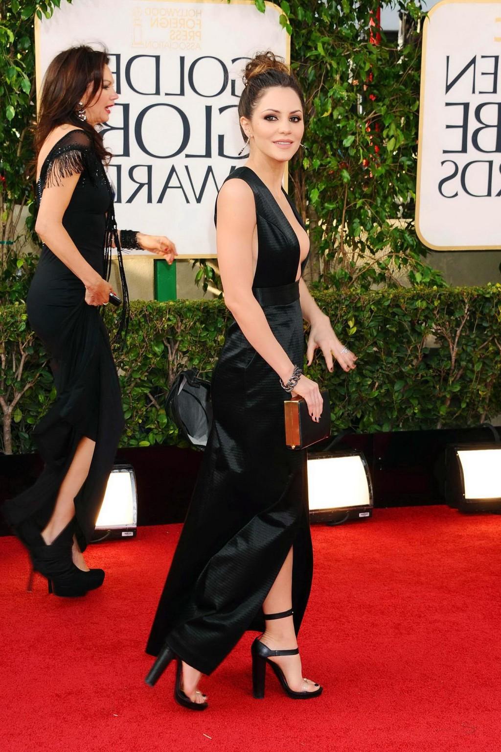 10P Katharine McPhee showing huge cleavage in high slit black dress at the 70th Annu