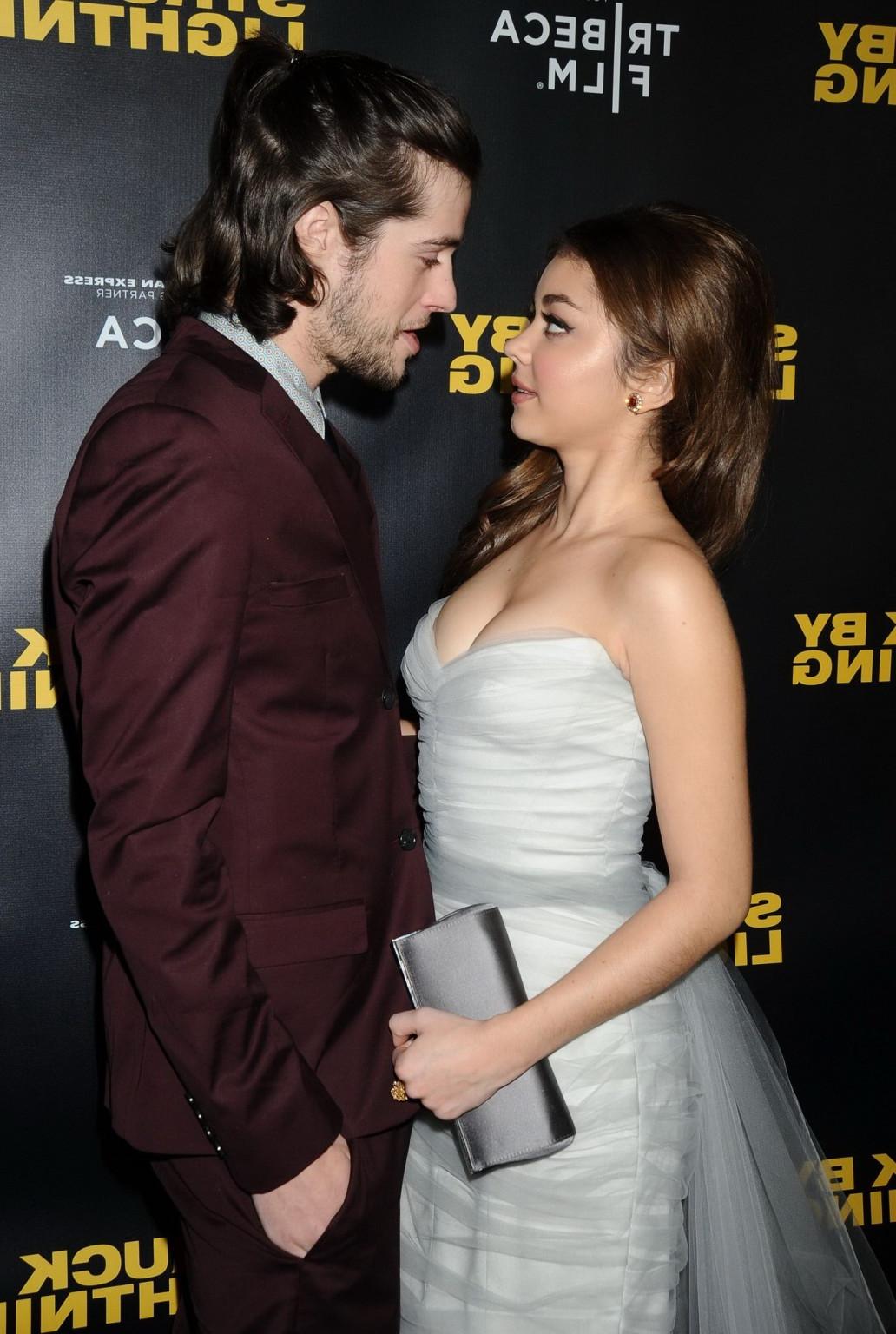 10P Sarah Hyland shows huge cleavage wearing a strapless dress at 'Struck by Lightni