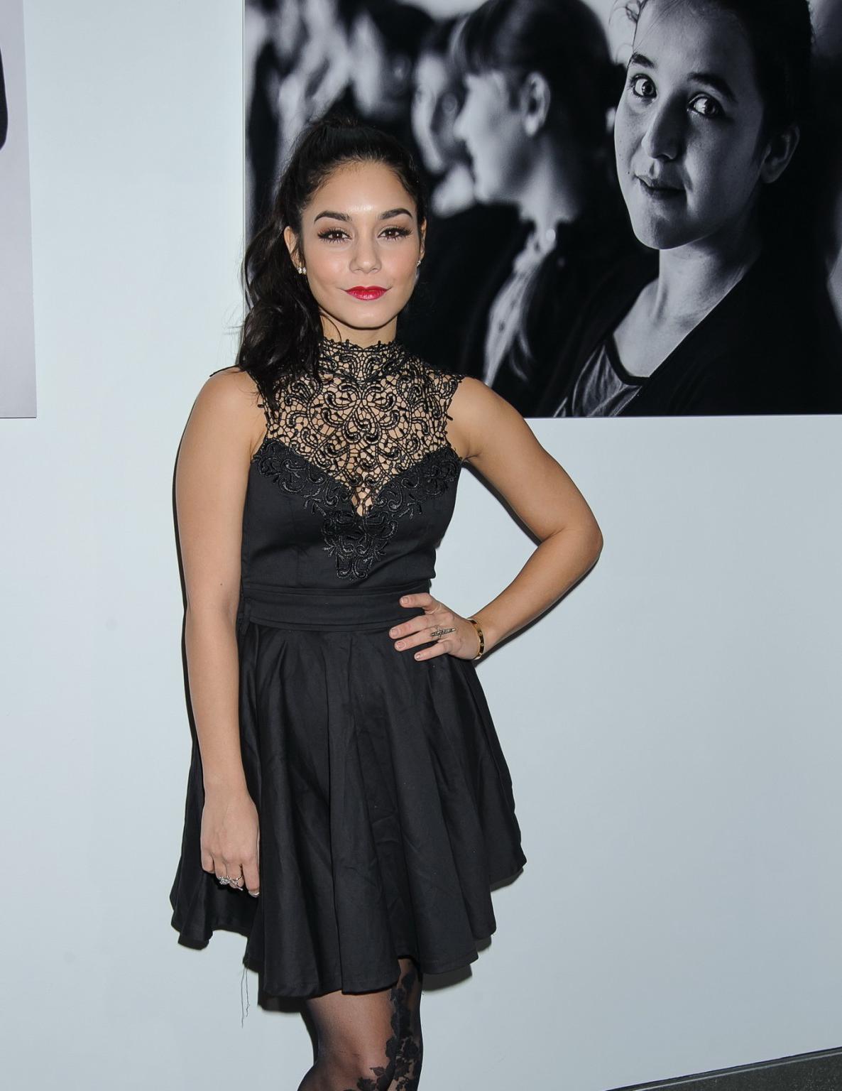 10P Vanessa Hudgens wearing a black lace dress  pantyhose at Charity Meets Fashion H