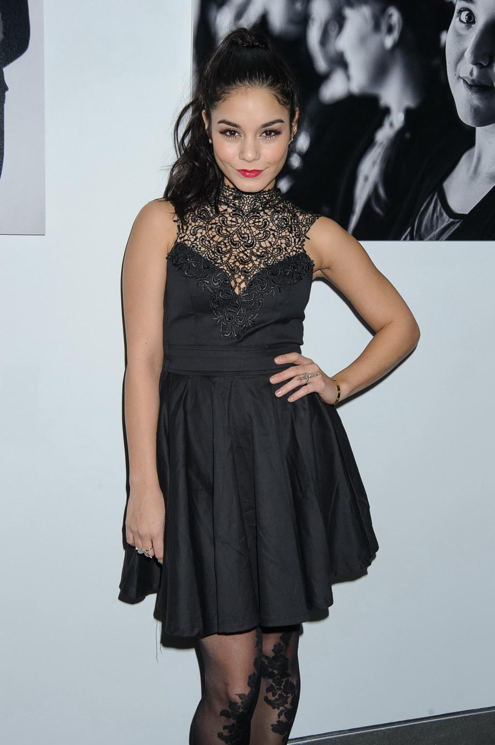10P Vanessa Hudgens wearing a black lace dress  pantyhose at Charity Meets Fashion H
