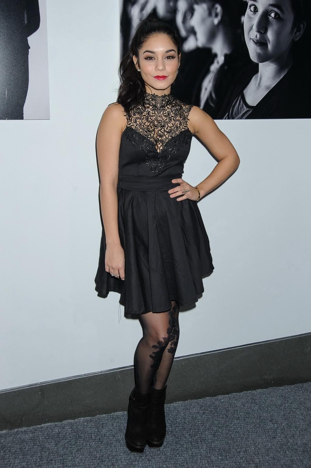 10P Vanessa Hudgens wearing a black lace dress  pantyhose at Charity Meets Fashion H