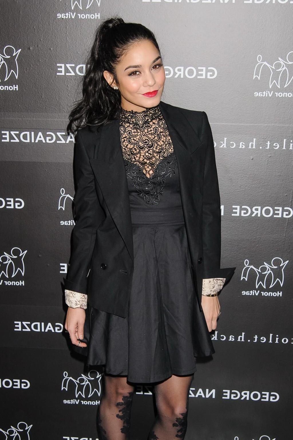 10P Vanessa Hudgens wearing a black lace dress  pantyhose at Charity Meets Fashion H