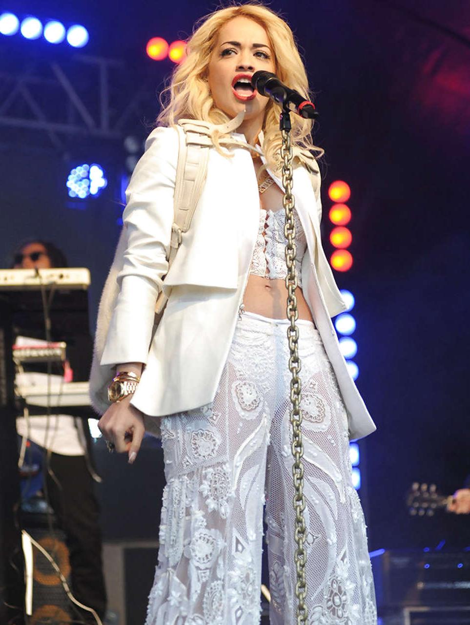 10P Rita Ora performing on stage and nipple slip paparazzi photos