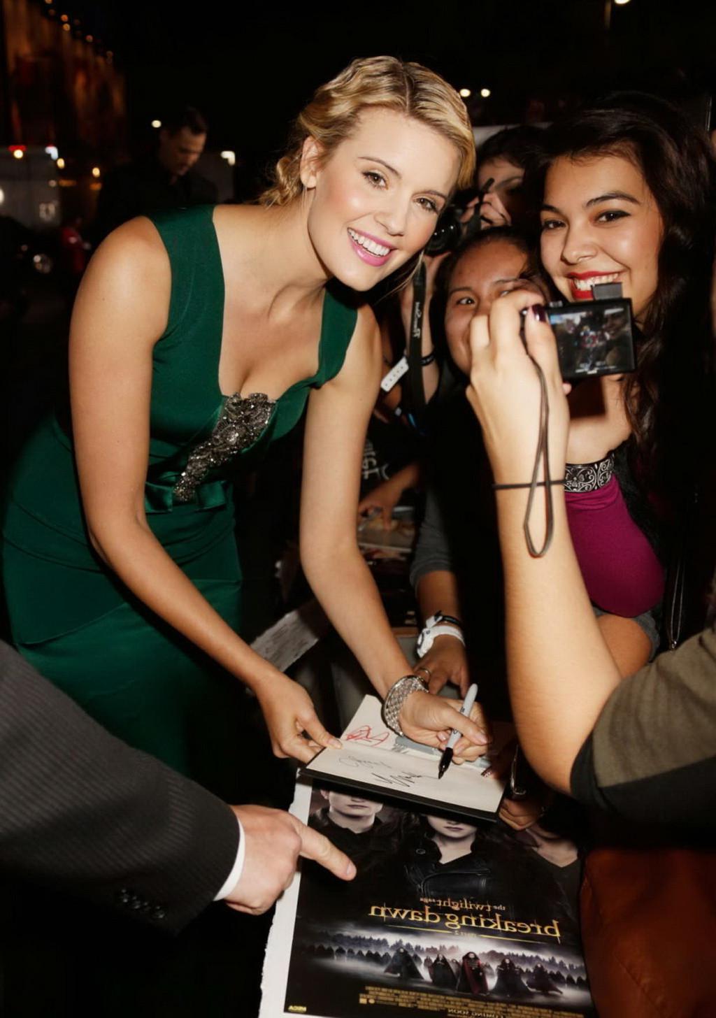 10P Maggie Grace shows cleavage wearing hot green maxi dress at the Twilight Saga Br