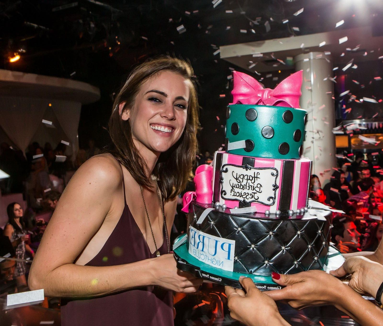 10P Jessica Stroup braless showing big cleavage in a hot high slit dress at her 26th