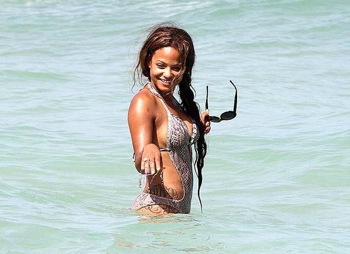 8P Christina Milian sexy bikini and nipple slip paparazzi photos