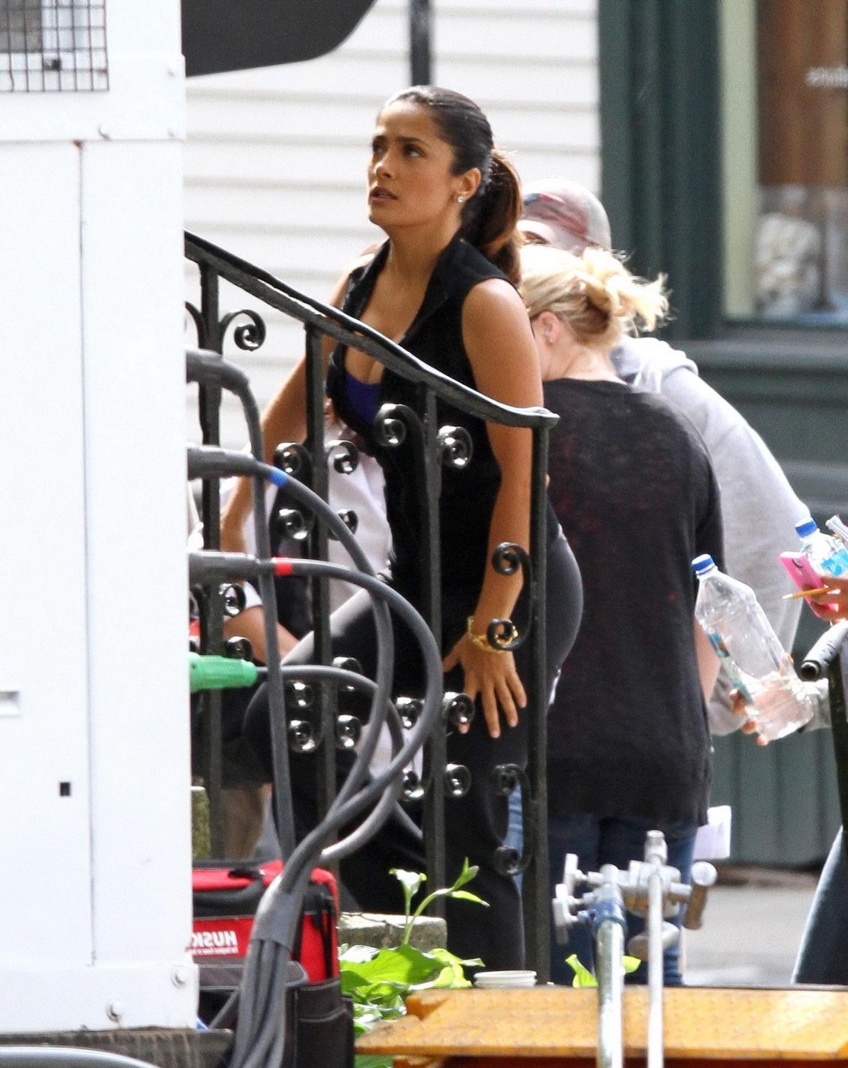 10P Salma Hayek showing awesome cleavage on set of 'Grown Ups 2' in Marblehead