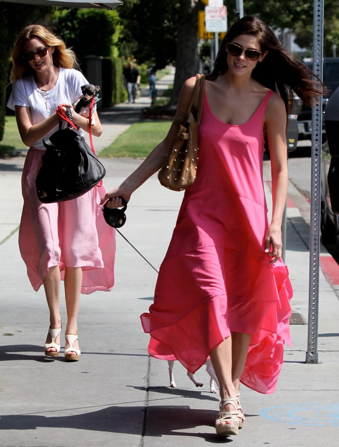 8P Ashley Greene braless showing pokies at Toast restaurant in Los Angeles