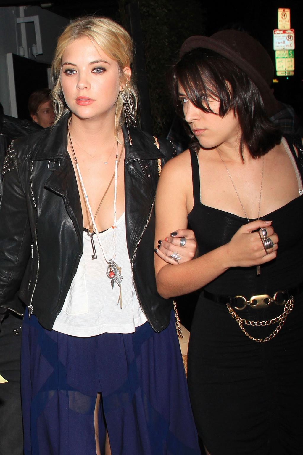 10P Gorgeous Ashley Benson showing huge cleavage in excessive top and high slit c-th
