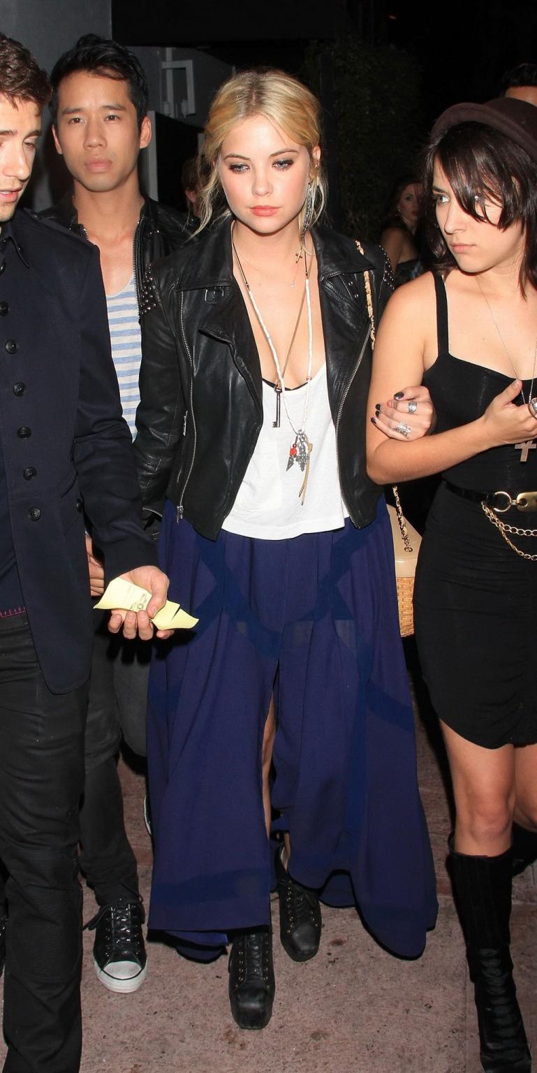 10P Gorgeous Ashley Benson showing huge cleavage in excessive top and high slit c-th