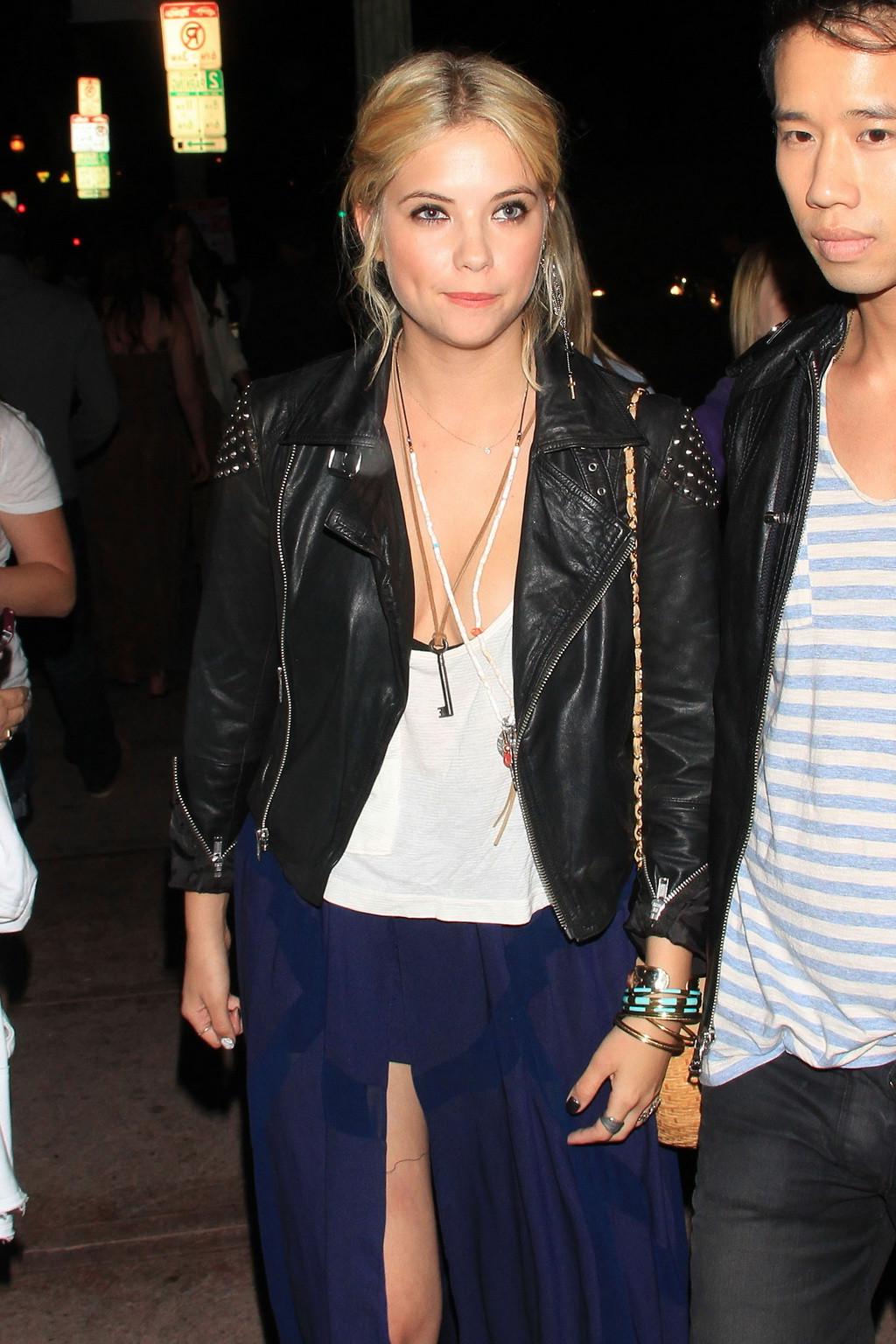 10P Gorgeous Ashley Benson showing huge cleavage in excessive top and high slit c-th