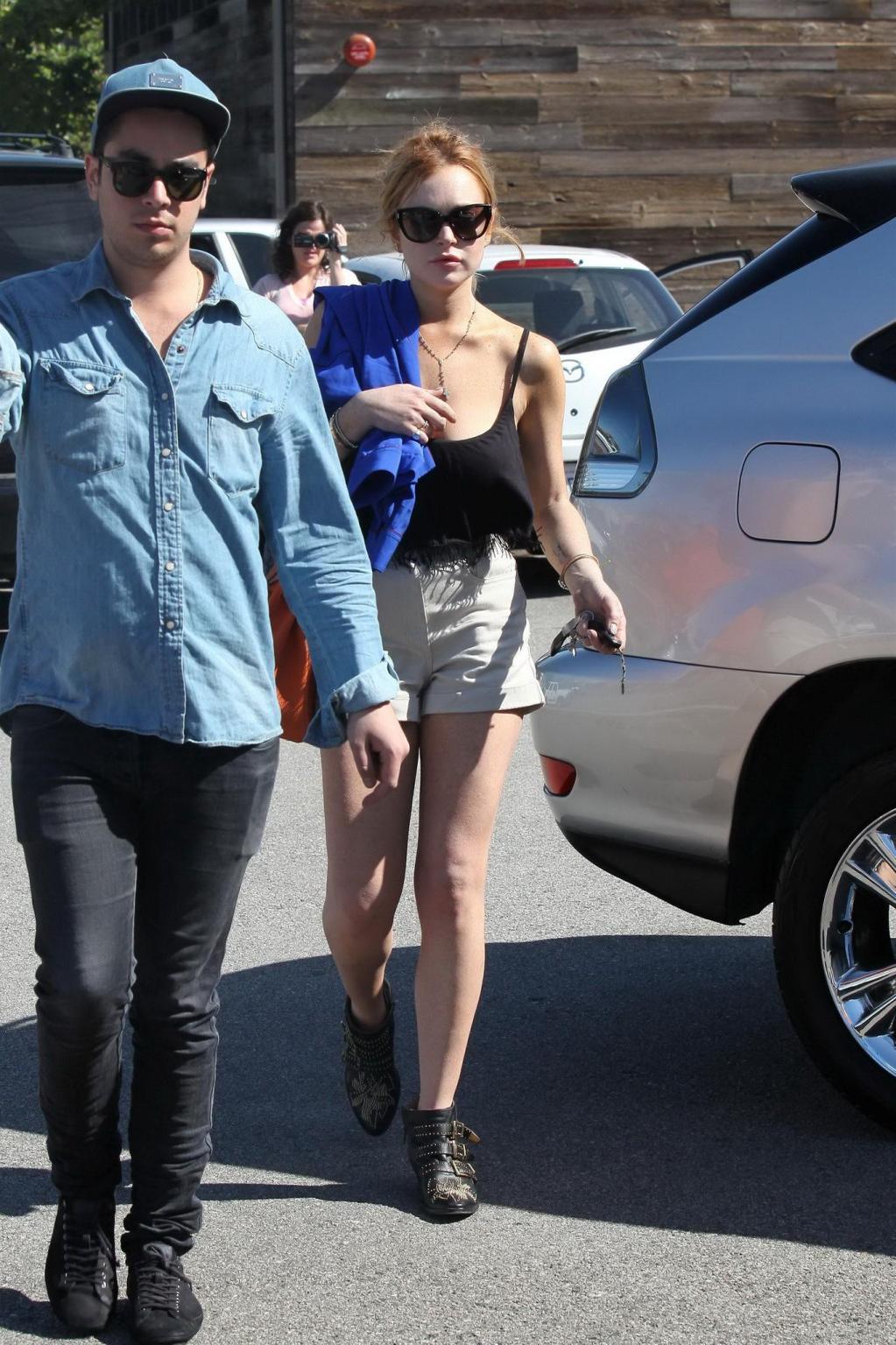 10P Lindsay Lohan braless showing cleavage downblouse at the gas station in Malibu