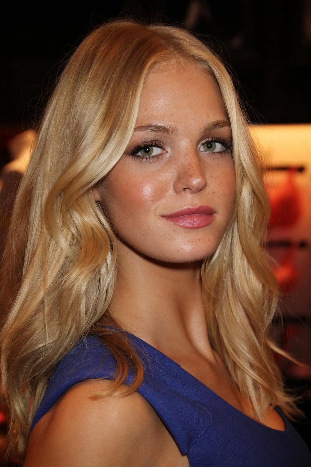 16P Erin Heatherton showing cleavage in short blue dress at VS Very Sexy tour stop i