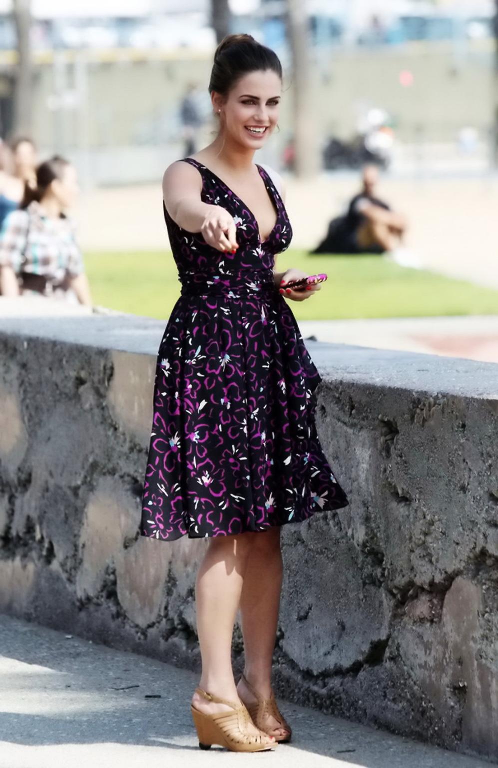 16P Jessica Lowndes showing awesome cleavage on '90210' set in Santa Monica